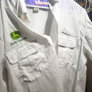 John deere logo long sleeve button down shirt